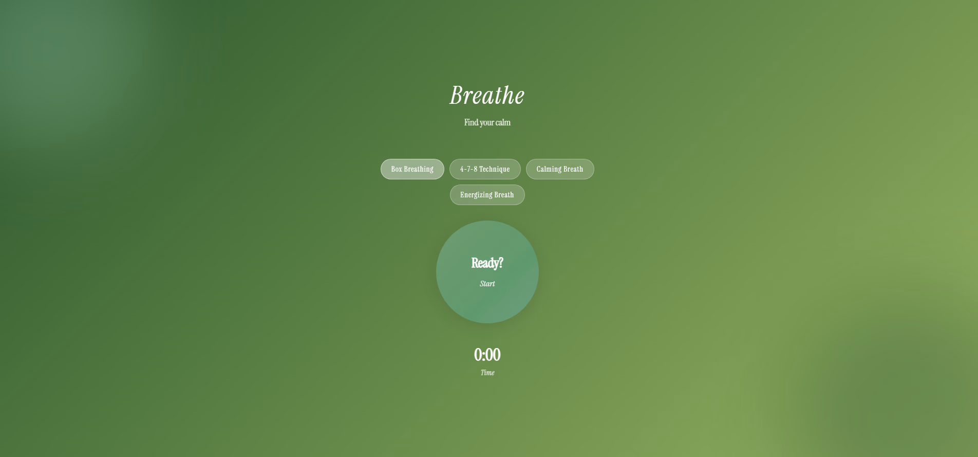 Breathe app interface
