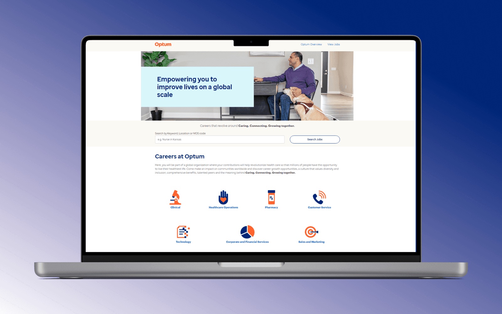 Optum careers landing page, final design