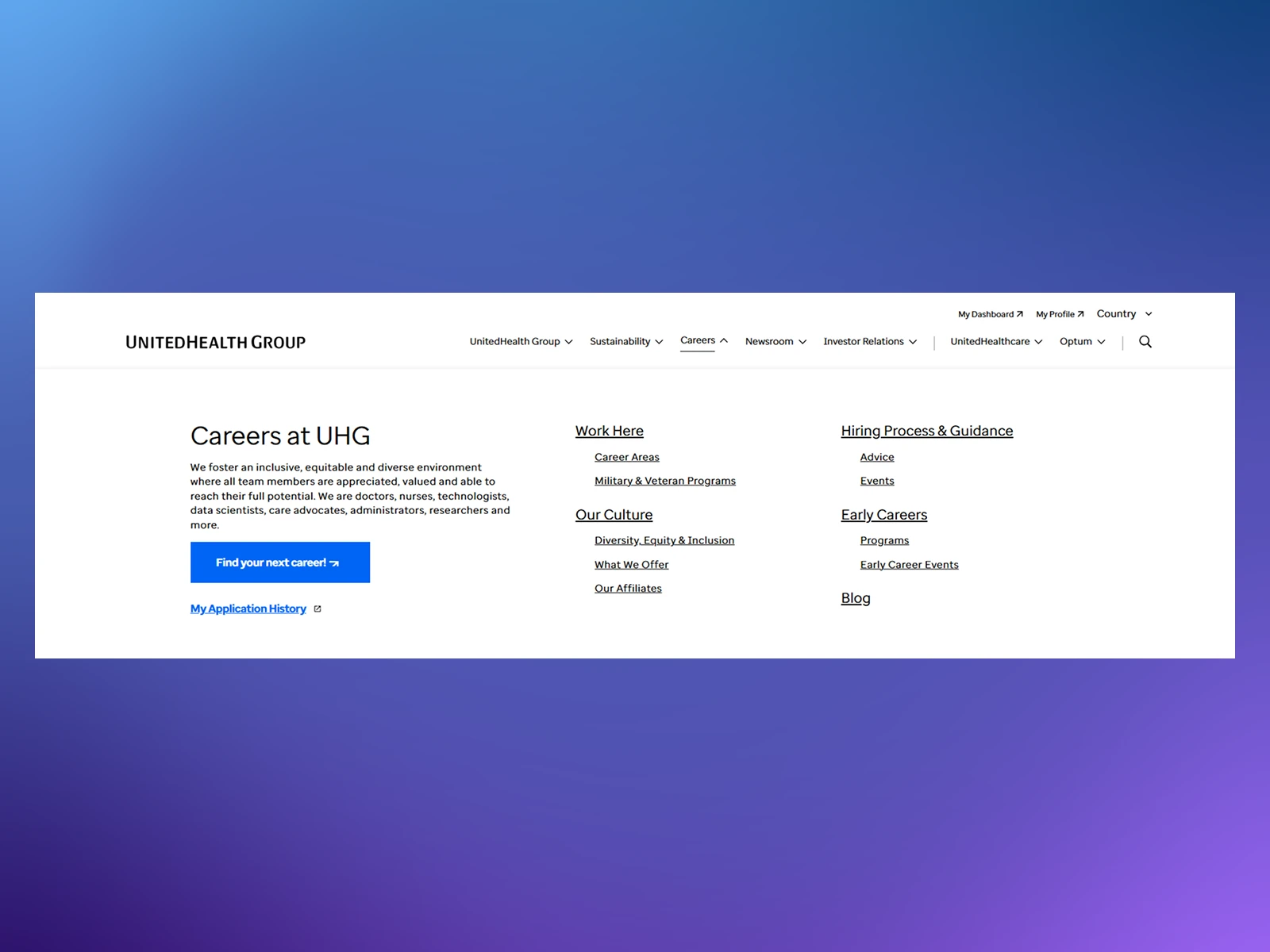 Before: original Careers menu with Work Here, Our Culture, Hiring Process & Guidance, and Early Careers sections